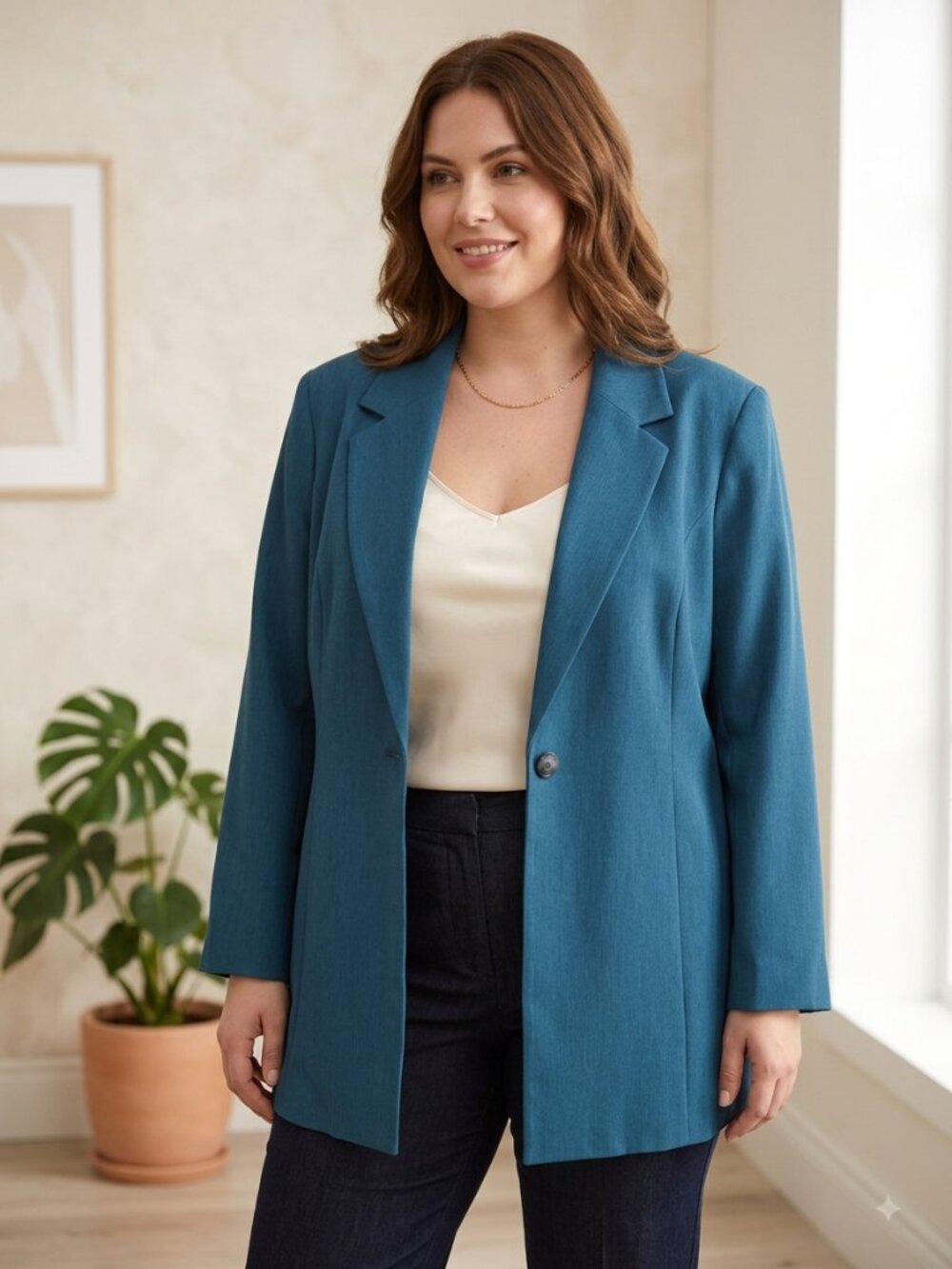 Liz Baker Women's Size 16 Blue Teal Blazer Single Button Notch Lapel Pockets